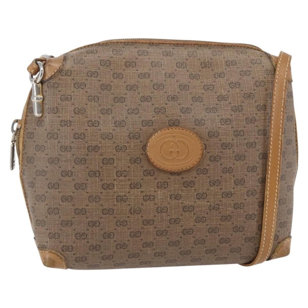 Authentic Gucci Micro Gg Supreme Shoulder Bag Pvc Brown Gold 007 104 4916